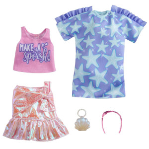 Barbie'nin Kıyafetleri 2'li Paket FYW82 (Lila Yıldız Desenli Elbise)