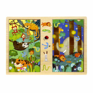 Woody Gece ve Gündüz Hayvanlar Ahşap Puzzle 8 + 8 Parça