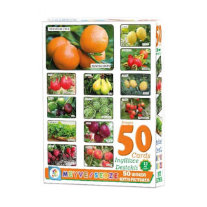 Resimlerle Meyve ve Sebzeler İngilizce Destekli Eğitici Kartları 50 Parça