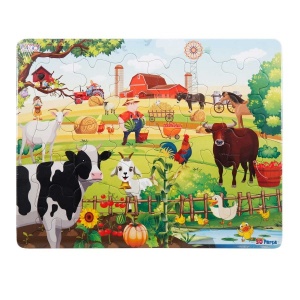30 Parça Puzzle : Çiftlik Hayvanları ve Çiftçi