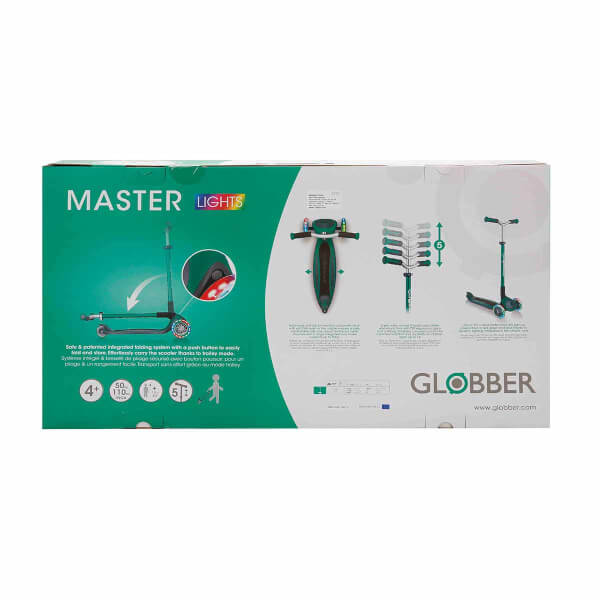 Globber Master 3 Tekerlekli Katlanabilir Işıklı Koyu Yeşil Scooter