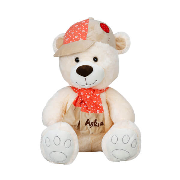 Şapkalı ve Atkılı Peluş Ayı 65 cm.