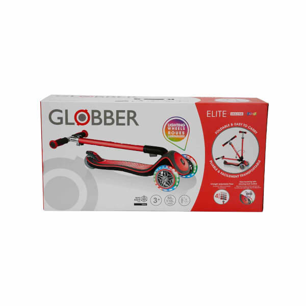 Globber Elite Deluxe 3 Tekerlekli Katlanabilir Işıklı Kırmızı Scooter