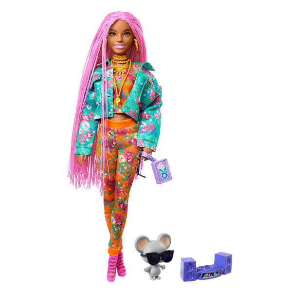Barbie Extra Pembe Örgü Saçlı Bebek GXF09