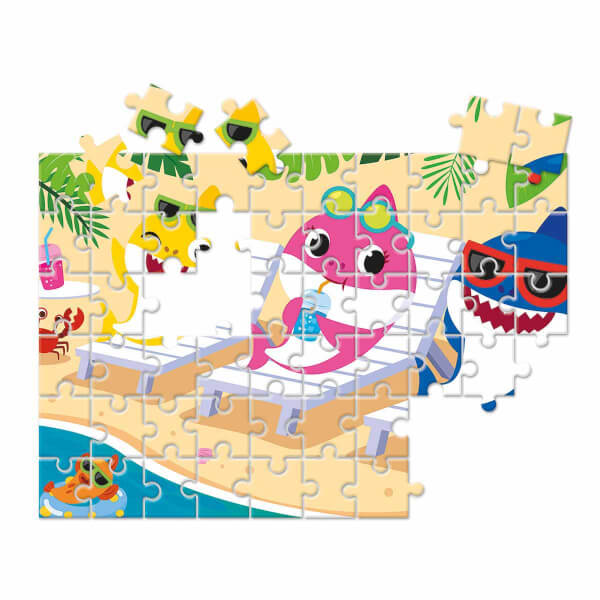 60 Parça Boyamalı Puzzle: Baby Shark Plaj