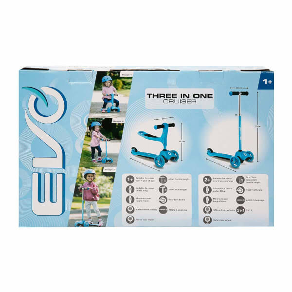 Evo 3 Tekerlekli Cruiser 3’ü 1 Arada Mavi Scooter
