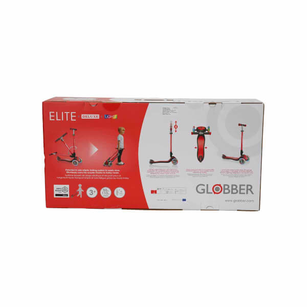Globber Elite Deluxe 3 Tekerlekli Katlanabilir Işıklı Kırmızı Scooter