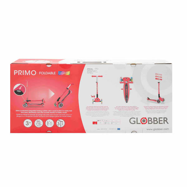 Globber Primo 3 Tekerlekli Işıklı Katlanabilir Kırmızı Scooter 
