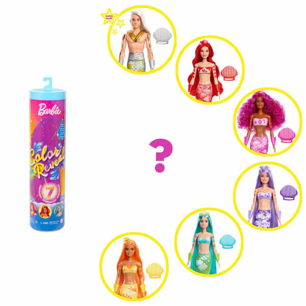 Barbie Color Reveal Renk Değiştiren Sürpriz Bebekler Gökkuşağı Deniz Kızı Serisi HDN68