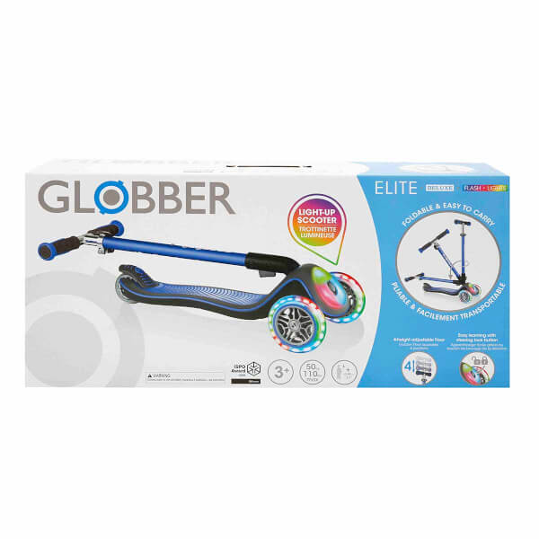 Globber Elite Deluxe 3 Tekerlekli Katlanabilir Işıklı Lacivert Scooter