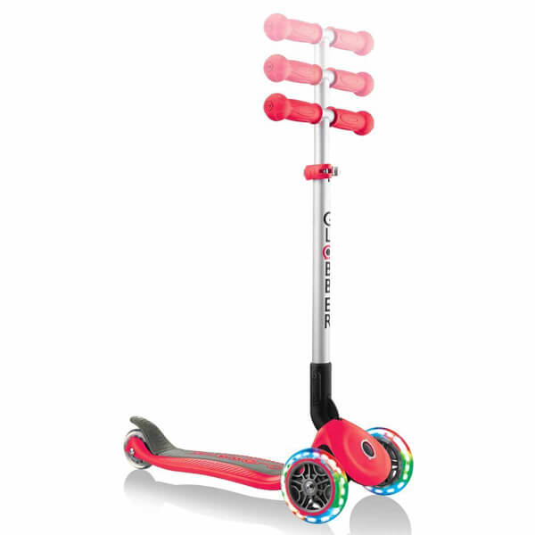 Globber Primo 3 Tekerlekli Işıklı Katlanabilir Kırmızı Scooter 