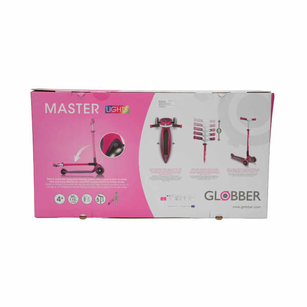Globber Master 3 Tekerlekli Işıklı Katlanabilir Pembe Scooter